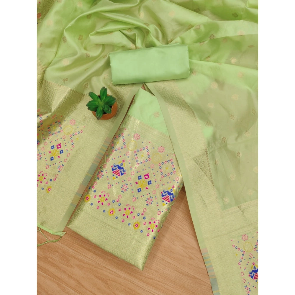 Pista Banarasi silk printed unstitched salwar suit with dupatta, 3 meters long for women's ethnic wear