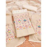 White Banarasi silk printed unstitched salwar suit set with dupatta (3m)