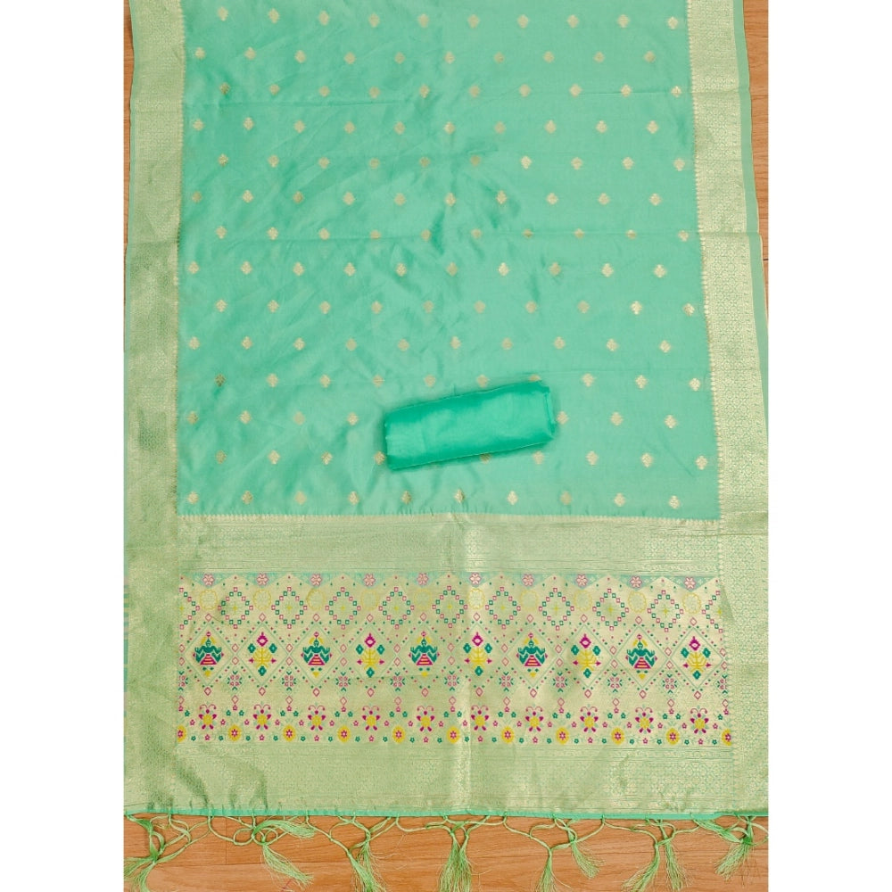 Sea Green Banarasi Silk Printed Unstitched Salwar Suit with Dupatta (3m)
