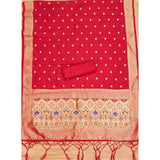 Red Banarasi silk printed unstitched salwar suit with dupatta (3m)