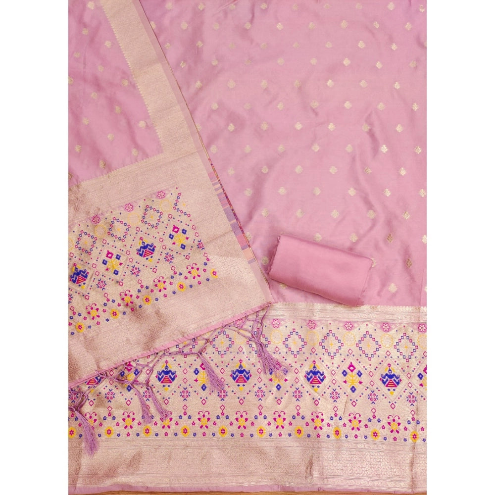 Light Pink Banarasi Silk Printed Unstitched Salwar Suit with Dupatta (3m)