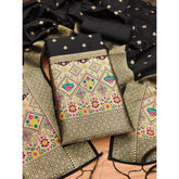 Black Banarasi silk printed unstitched salwar suit set with dupatta (3m)