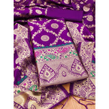 Purple Banarasi silk printed unstitched salwar suit with dupatta (3m), women's ethnic wear