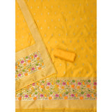 Yellow Banarasi silk printed unstitched salwar suit with dupatta (3m)
