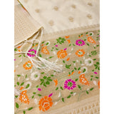 White Banarasi silk printed unstitched salwar suit with dupatta (3m)