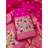 Pink Banarasi Silk printed unstitched salwar suit with dupatta (3m) on mannequin