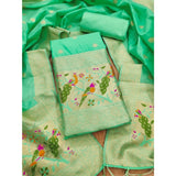 Sea Green Banarasi Silk Printed Unstitched Salwar Suit with Dupatta (3m)