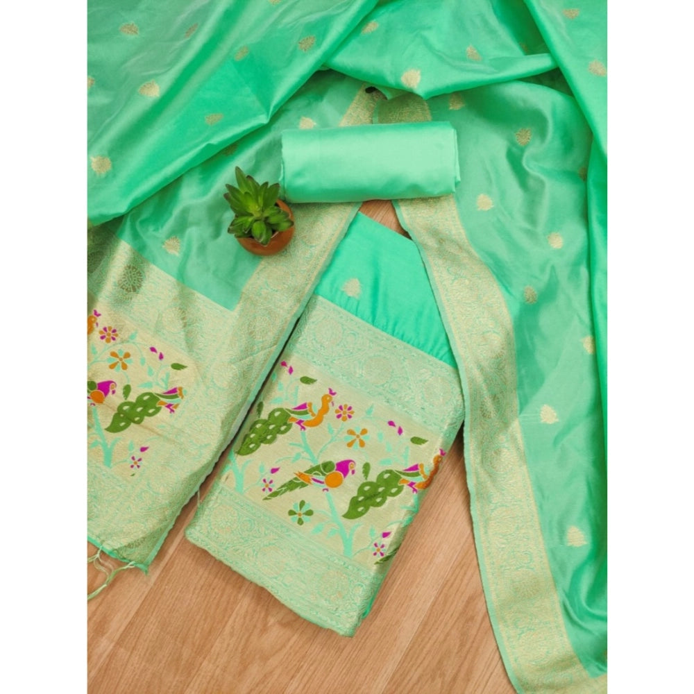 Sea Green Banarasi Silk Printed Unstitched Salwar Suit with matching dupatta (3m)