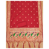 Red Banarasi silk printed unstitched salwar suit & dupatta (3m)