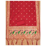 Red Banarasi silk printed unstitched salwar suit (3m) with matching dupatta
