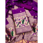 Purple Banarasi silk printed unstitched salwar suit with dupatta (3m), elegant traditional Indian wear
