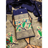 Navy Blue Banarasi Silk Printed Unstitched Salwar Suit with Dupatta (3m)