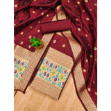 Maroon Banarasi silk printed unstitched salwar suit & dupatta (3m) - vibrant Indian traditional wear for women