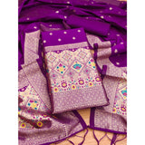 Purple Banarasi Silk printed unstitched salwar suit with dupatta (3m) - Women's traditional Indian fashion piece on mannequin