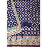 Navy Blue Banarasi Silk Printed Unstitched Salwar Suit with Dupatta (3m) - Indian women's fashion, traditional attire on display
