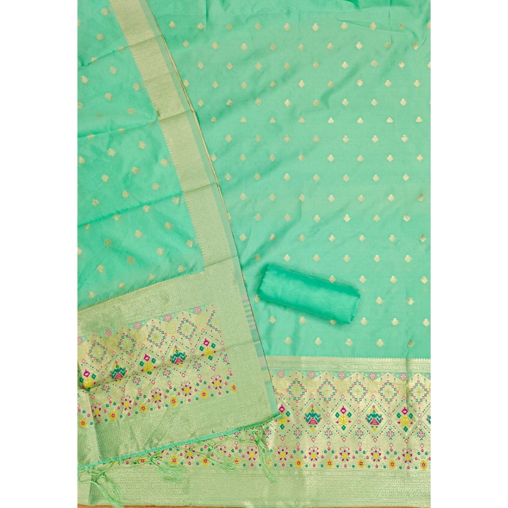 Sea Green Banarasi Silk Printed Unstitched Salwar Suit & Dupatta, 3m lengths