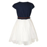 White denim embroidery round neck dress for girls with short sleeves