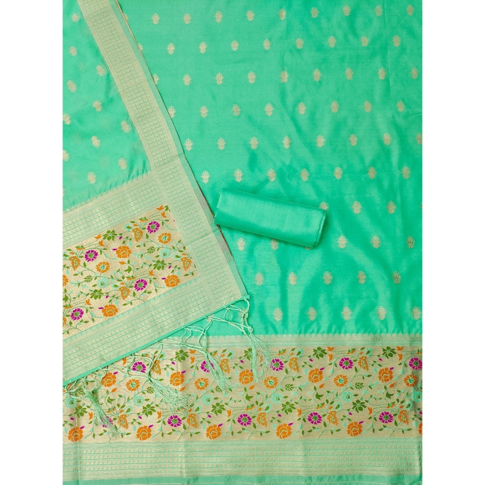 Sea Green Banarasi Silk Printed Unstitched Salwar Suit Set with Dupatta (3m)