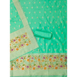 Sea Green Banarasi Silk Printed Unstitched Salwar Suit Set with Dupatta (3m)