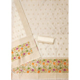 White Banarasi silk printed unstitched salwar suit with dupatta (3m)