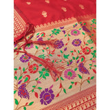 Red Banarasi Silk printed unstitched salwar suit with dupatta (3m) on hanger