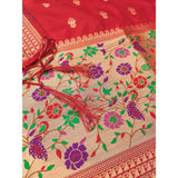 Red Banarasi silk printed unstitched salwar suit set with dupatta (3m)