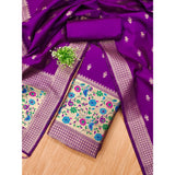 Purple Banarasi silk printed unstitched salwar suit set (3m) with dupatta, vibrant Indian traditional women's wear