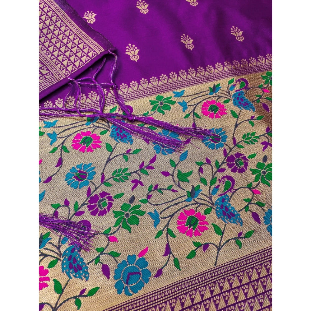 Purple Banarasi Silk printed unstitched salwar suit with dupatta (3m) - traditional Indian attire for women