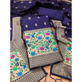Navy Blue Banarasi Silk Printed Unstitched Salwar Suit with Dupatta (3mtrs)