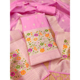 Light Pink Banarasi Silk Printed Unstitched Salwar Suit with Dupatta (3m)