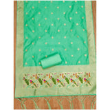 Sea Green Banarasi Silk Printed Unstitched Salwar Suit with Dupatta (3m, 2.50m bottom, 2.30m dupatta)