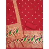 Red Banarasi Silk printed unstitched salwar suit with dupatta (3m)
