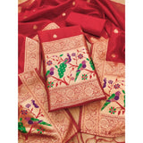 Red Banarasi silk printed unstitched salwar suit set with dupatta (3m)