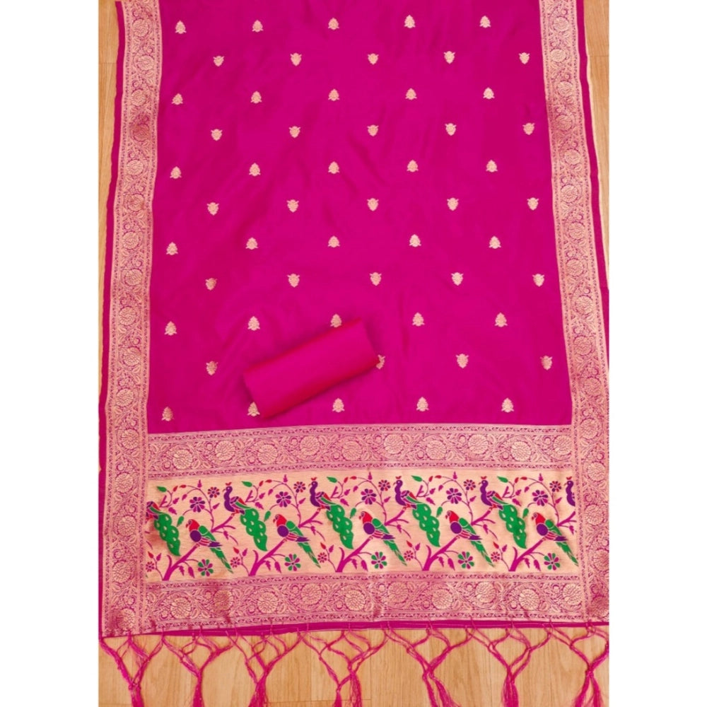 Pink Banarasi silk printed unstitched salwar suit (3m) with dupatta, high-quality traditional Indian women's wear