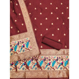 Maroon Banarasi silk printed unstitched salwar suit with dupatta (3m)