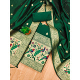 Bottle Green Banarasi Silk printed unstitched salwar suit with dupatta (3mtrs total length)