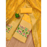 Yellow Banarasi silk printed unstitched salwar suit set with dupatta (3m)