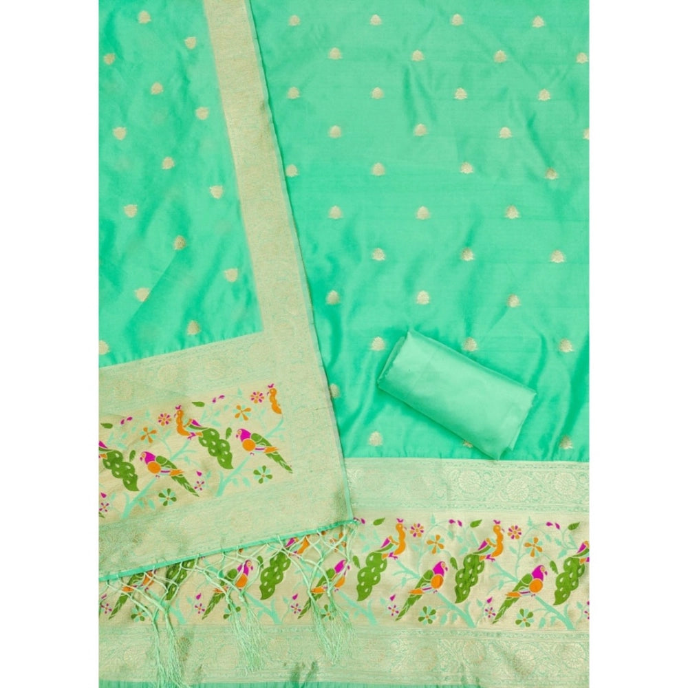 Sea green Banarasi silk printed unstitched salwar suit with dupatta (3mts)