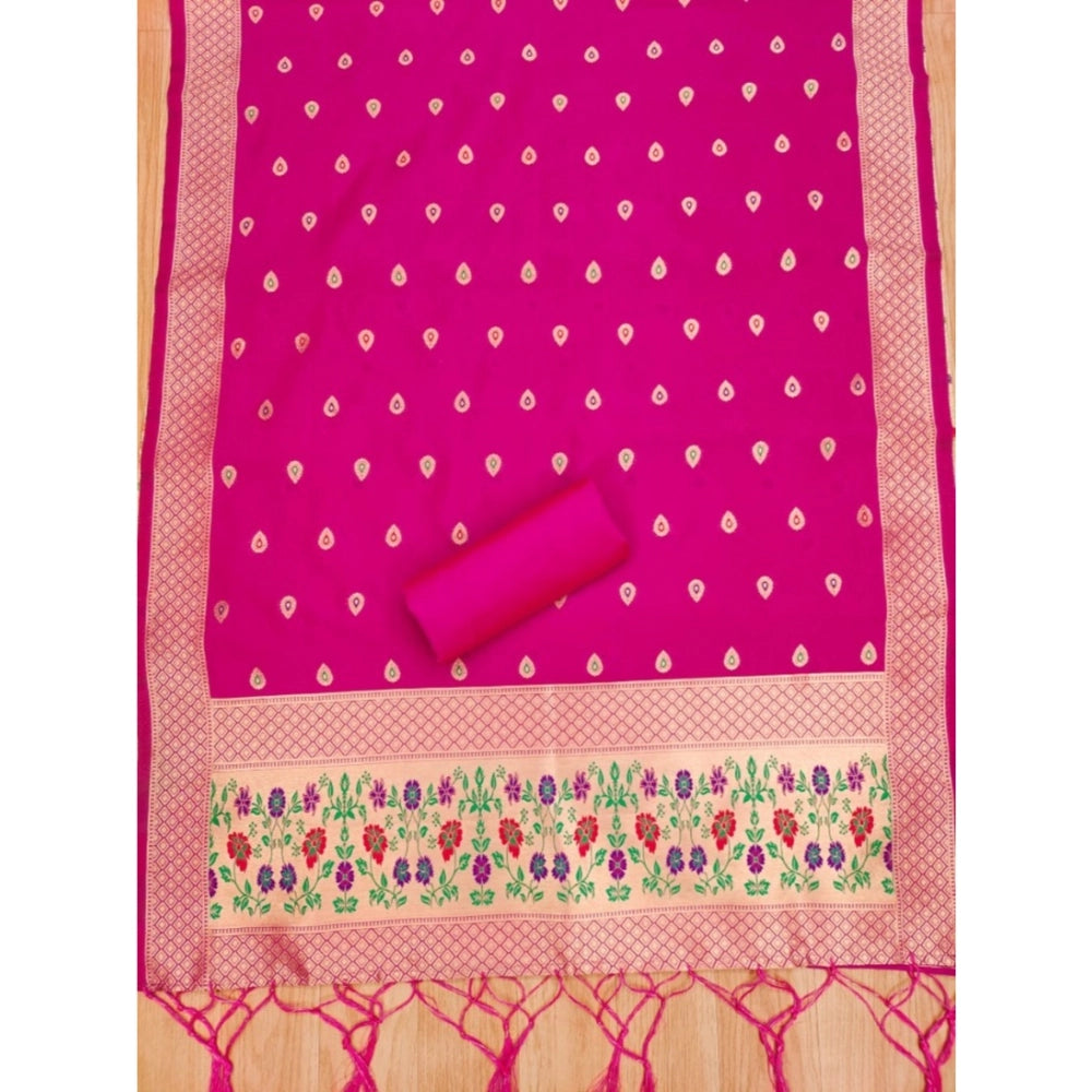 Pink Banarasi Silk printed unstitched salwar suit with dupatta (3mtrs) on hanger