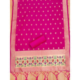Pink Banarasi silk unstitched salwar suit (3m) with dupatta - Indian traditional women's wear on mannequin