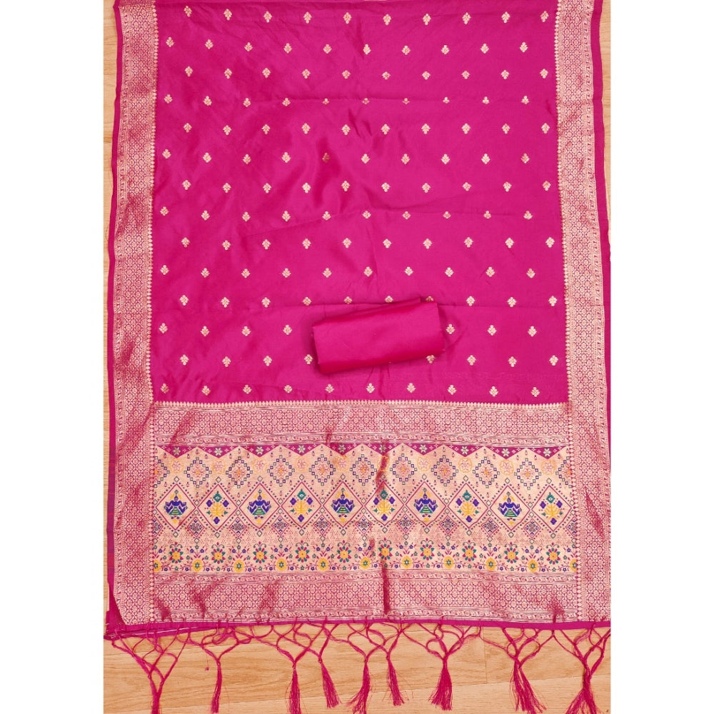 Pink Banarasi silk printed unstitched salwar suit with dupatta (3m), luxury Indian bridal wear