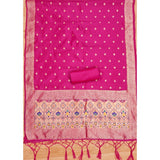 Pink Banarasi silk printed unstitched salwar suit with dupatta (3m), luxury Indian bridal wear