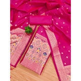 Pink Banarasi Silk printed unstitched salwar suit with dupatta (3m) on model