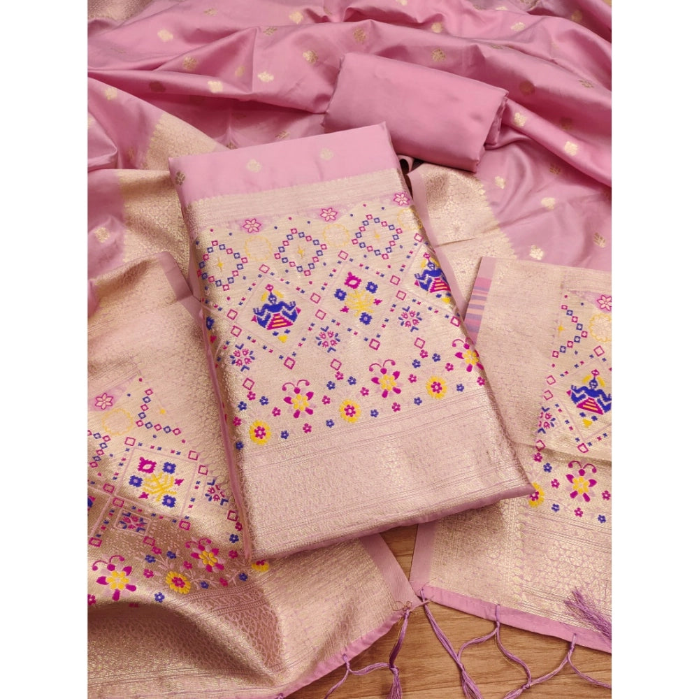 Light Pink Banarasi Silk Printed Unstitched Salwar Suit with dupatta (3m)