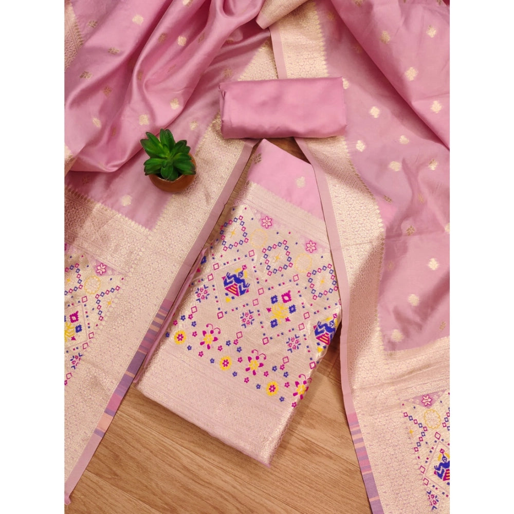 Light Pink Banarasi Silk printed unstitched Salwar Suit & Dupatta (3m)