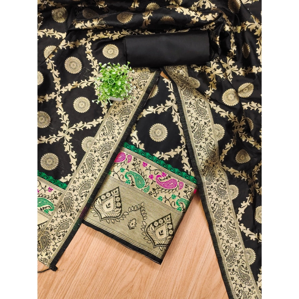 Black Banarasi Silk printed unstitched salwar suit with dupatta, 3m long (actual colors may vary)