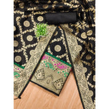 Black Banarasi silk printed unstitched salwar suit with dupatta (3m)