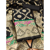 Black Banarasi silk printed unstitched salwar suit with dupatta (3m), high-quality traditional Indian attire