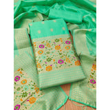 Sea Green Banarasi Silk Printed Unstitched Salwar Suit with dupatta (3mtrs) - Vibrant, high-quality silk traditional Indian attire for women