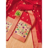 Red Banarasi silk printed unstitched salwar suit with dupatta (3m), high-quality Indian traditional women's wear